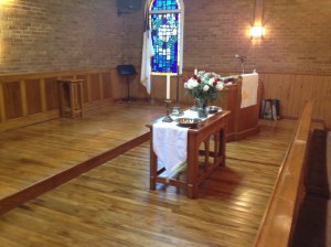 The Pine Ridge UMC platform with newly refinished wood floors.